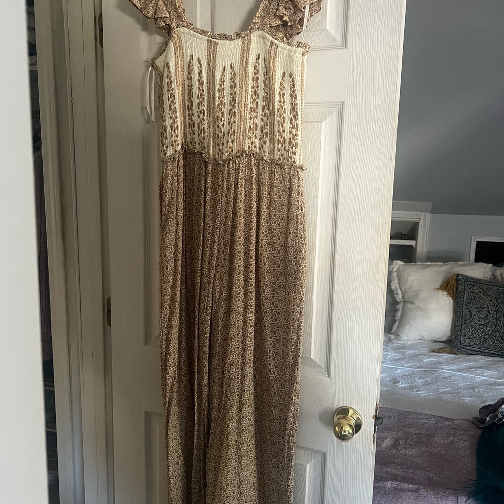 Casual Cream and Brown Women's Jumpsuit